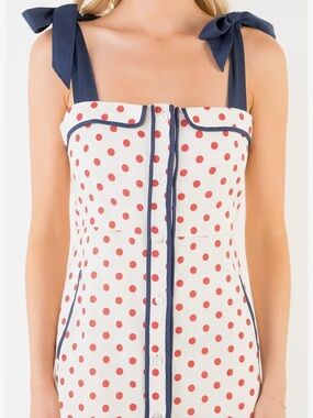 ♥️💙 ADORABLE!  NWT Dot Shoulder Bow Linen Midi Tuckernuck Large